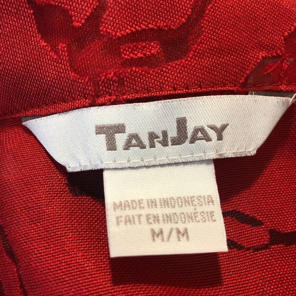 TanJay red button down blouse with sheer flowers - Picture 11 of 11